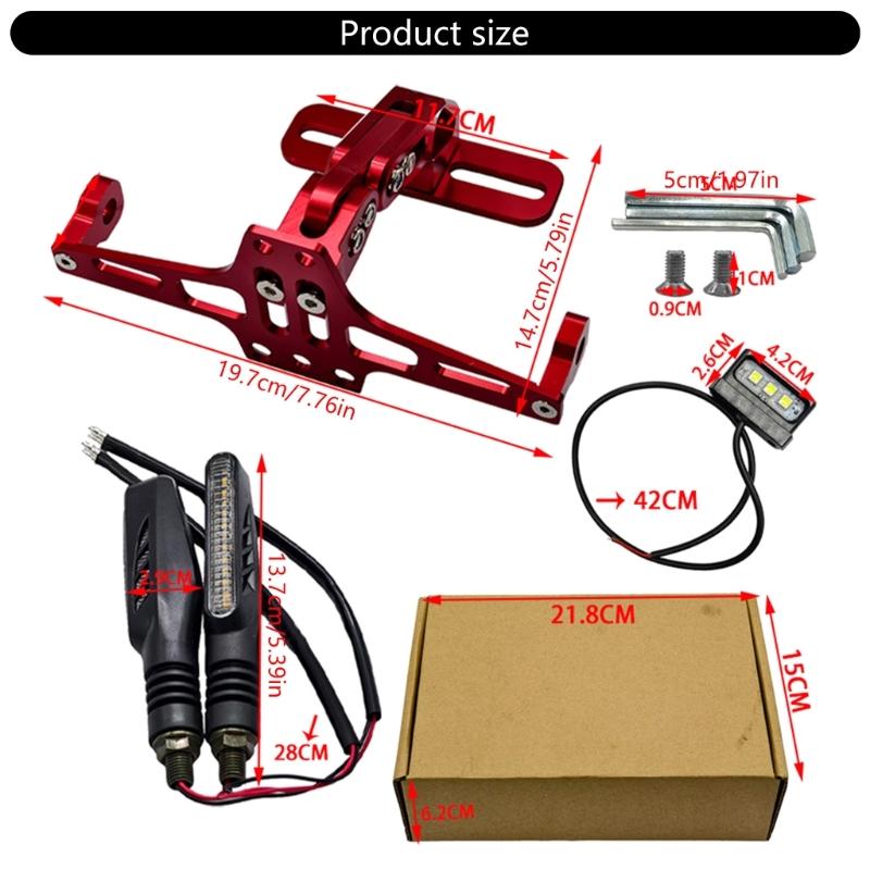 Easy To Install Motorcycle Adjustable Plate Holder Bracket with Integrated Lighting Turn Indicators and License Light