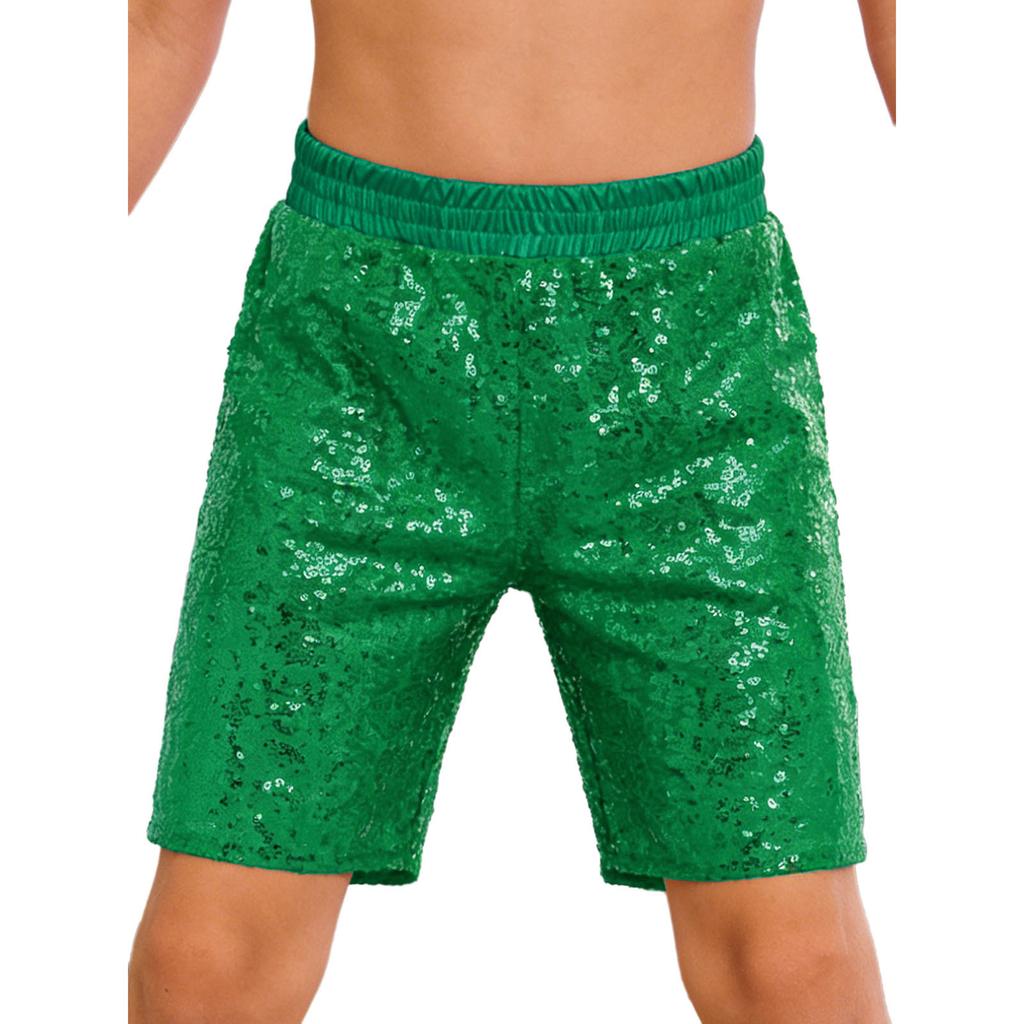 Boys Jazz Dance Stage Performance Costume Shiny Sequins Shorts Elastic Waistband Soft Lining Pockets Comfort Fit