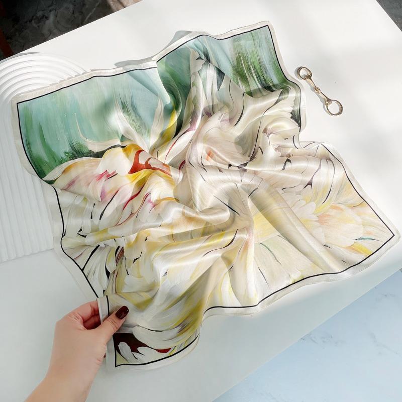 Spring new silk silk scarf women's plain and elegant flower mulberry silk small square scarf neck protection versatile fashion small scarf