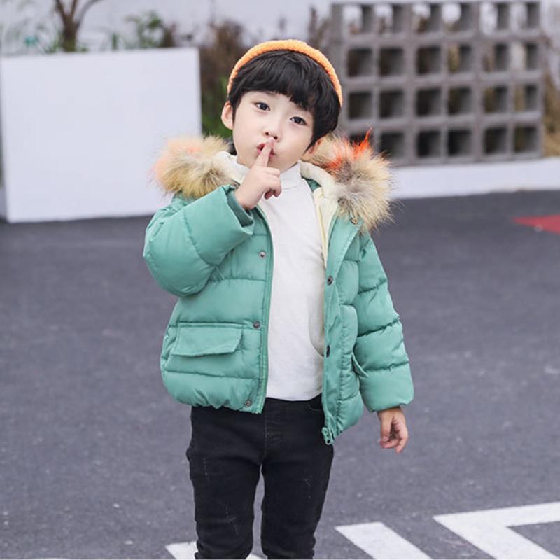 Winter Girls Down Jacket Korean Version of Infants and Young Children Children Plus Fleece Collar Hooded Down Padded Jacket Boys Padded Jacket