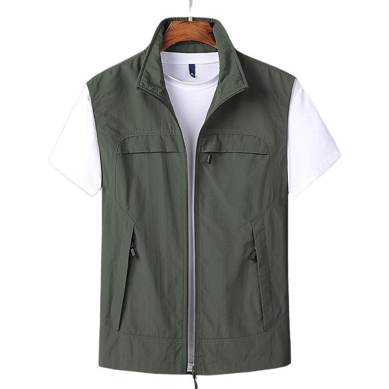 Men's Plus Size Quick-Dry Outdoor Casual Vest - Sleeveless, Loose Fit for Spring & Autumn