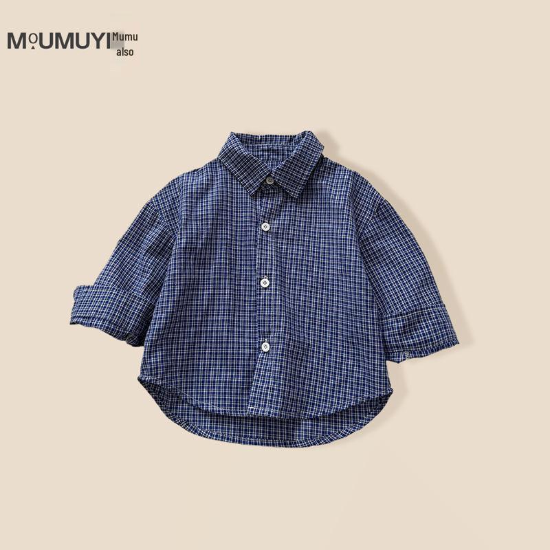Children's Korean Style Plaid Cotton Shirt for Spring & Autumn 2025 - Casual Baby & Boys' Wear