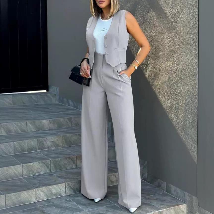 European and American Fashion Suit: Vest Waistcoat & Wide-Leg Pants Set