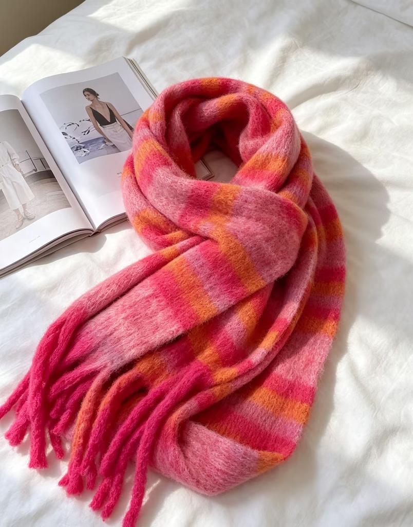 Korean Blue Plaid Scarf Women's Winter Thickened Warm Imitation Mohair Shawl Dual-purpose Student Versatile Scarf