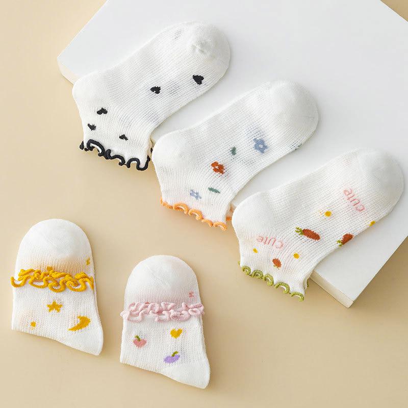 5 Pares Meias de Cristal de Verão para Crianças Menina Meias Finas de Malha Respirável Cano Médio Meias Macias Confortáveis Calçado de Bebê Meias Fofas para Crianças