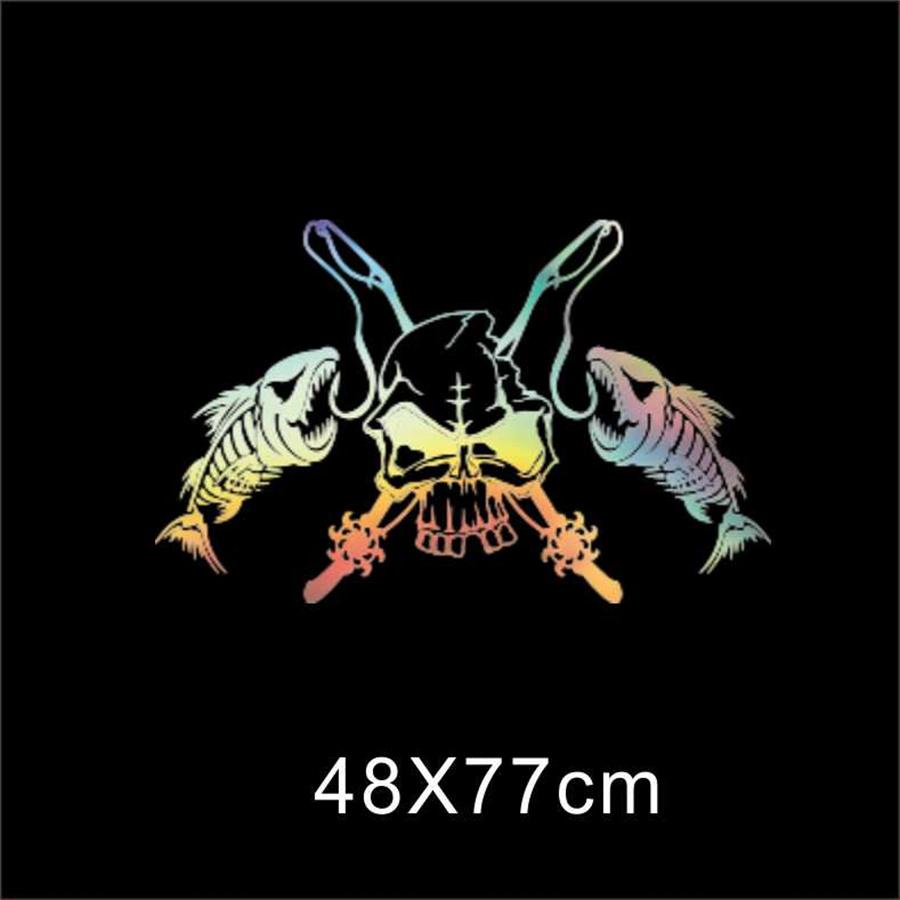 Angeln Schädel Skelett Angelrute Haken Auto Boot Aufkleber Vinyl Aufkleber Aufkleber Laser Bunt