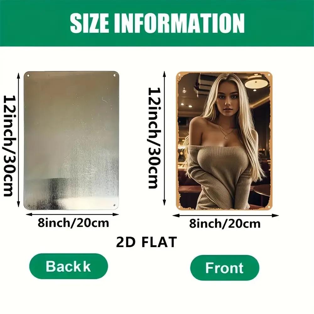 Vintage Aluminum Metal Wall Art Sign  Elegant Retro Lady Portrait for Living Room Bar Decor
