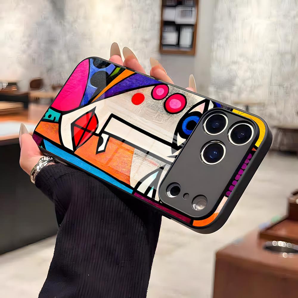 

Picasso Abstract Art Phone Case For IPhone 17 Air 16 E Pro Max 15 14 13 Mini 12 Pro 11 Max Plus Black Glass Cover iPhone17 Pro