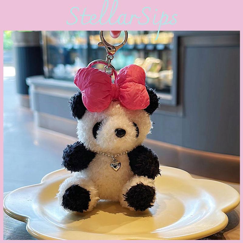 Verspielter Panda Schleife Plüsch Schlüsselanhänger für Mädchen Weiches Material Schlüsselanhänger Zubehör Geschenk