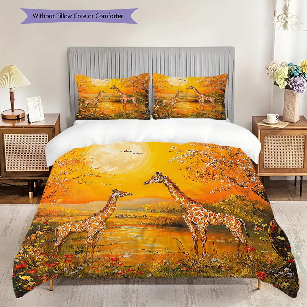 Grassland Giraffe Pattern Bedding Quilt Set Quilt Cover Pillowcase Home Decoration Birthday Gift (1 * Duvet Cover + 2 * Pillowcase, Without Core)
