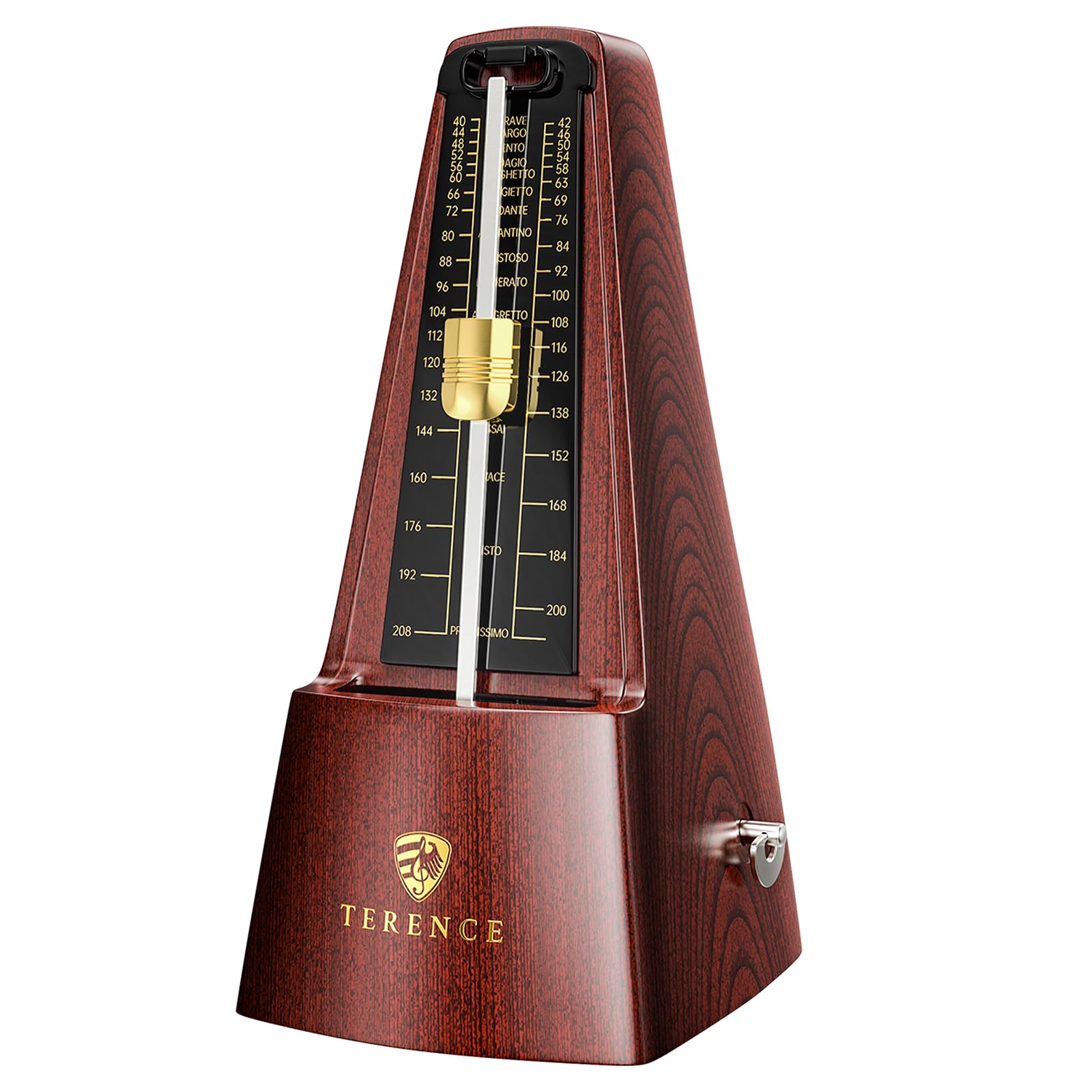 TERENCE Pendulum High Loud for Beginners and Experienced Compact Mechanical Metronome with Metal Core and Metal Suitable for and Rosewood Metronome, розовый лес