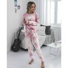 Zweiteiliges Set für Damen, lässig, langärmelig, Rundhalsausschnitt, Homewear-Set, lockeres T-Shirt mit Batikmuster, fürs Laufen, Morgengymnastik