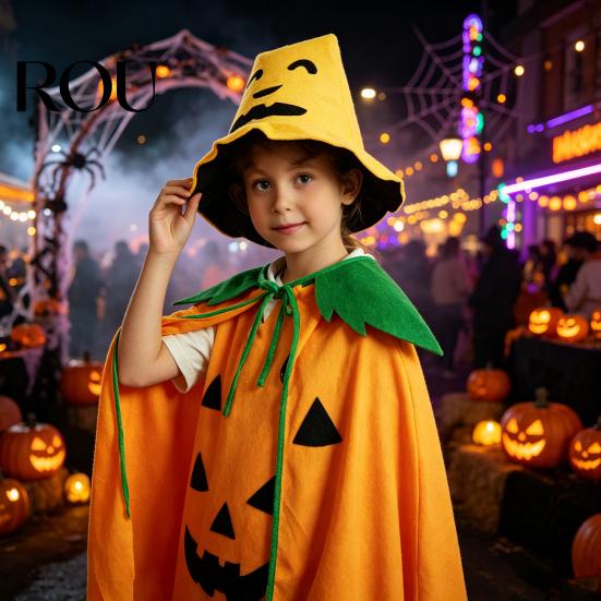 Lightweight Halloween Cosplay Cape Pumpkin Poncho Costume for Kids Adults, Unisex Soft Adjustable Neckline Cloak Cape, Party Outfits Masquerade,