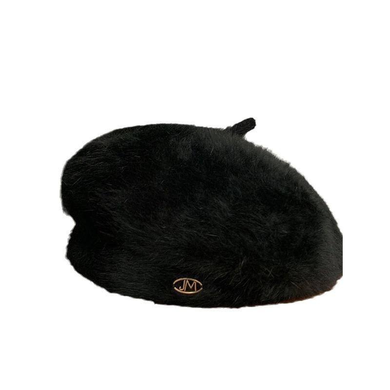 Autumn and Winter Hat Women's Rabbit Fur Beret New Korean Style Versatile Painter Hat Fashionable Warm Simple Literary Newsboy Hat