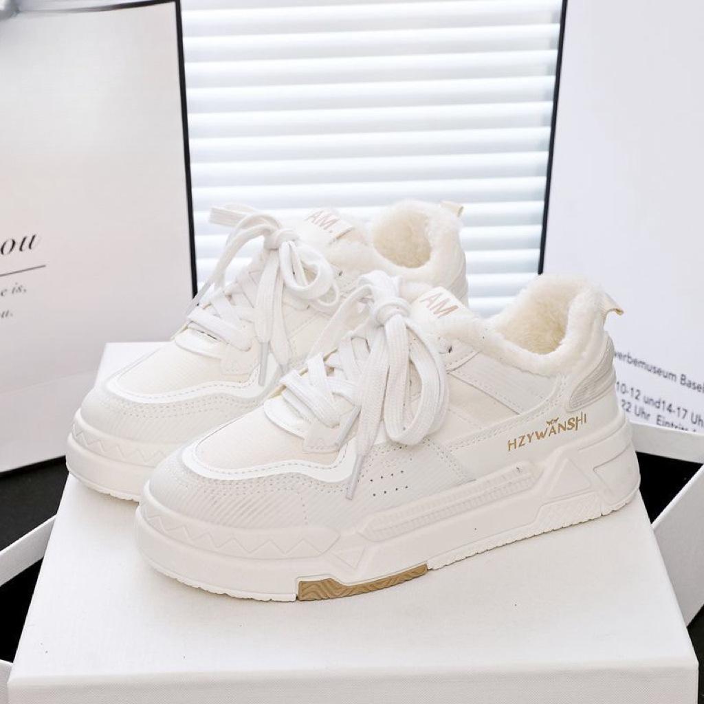 2025 zimní sametové nové korejská verze ins malé bílé boty studentky teplé sportovní boty ležérní boty na platformě zvyšující výšku