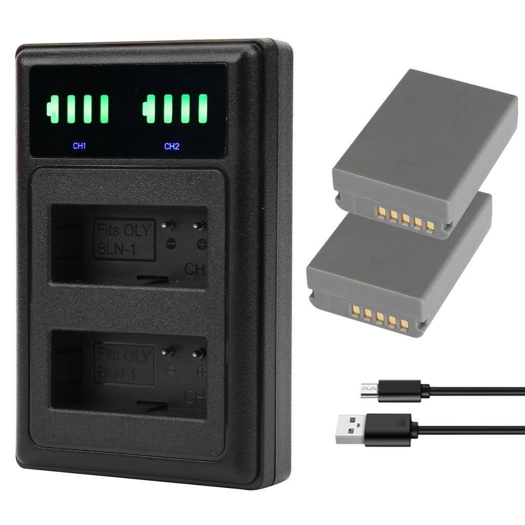 Micro TypeC Dual Port Camera Double Display Dual Dock Charger for BLN1 Battery Black