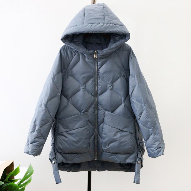 Giacca da Donna Invernale in Piuma d'Anatra Bianca Casual Larga Moda Capospalla Cappotto Piumino con Cappuccio Corto Leggero Caldo Parka