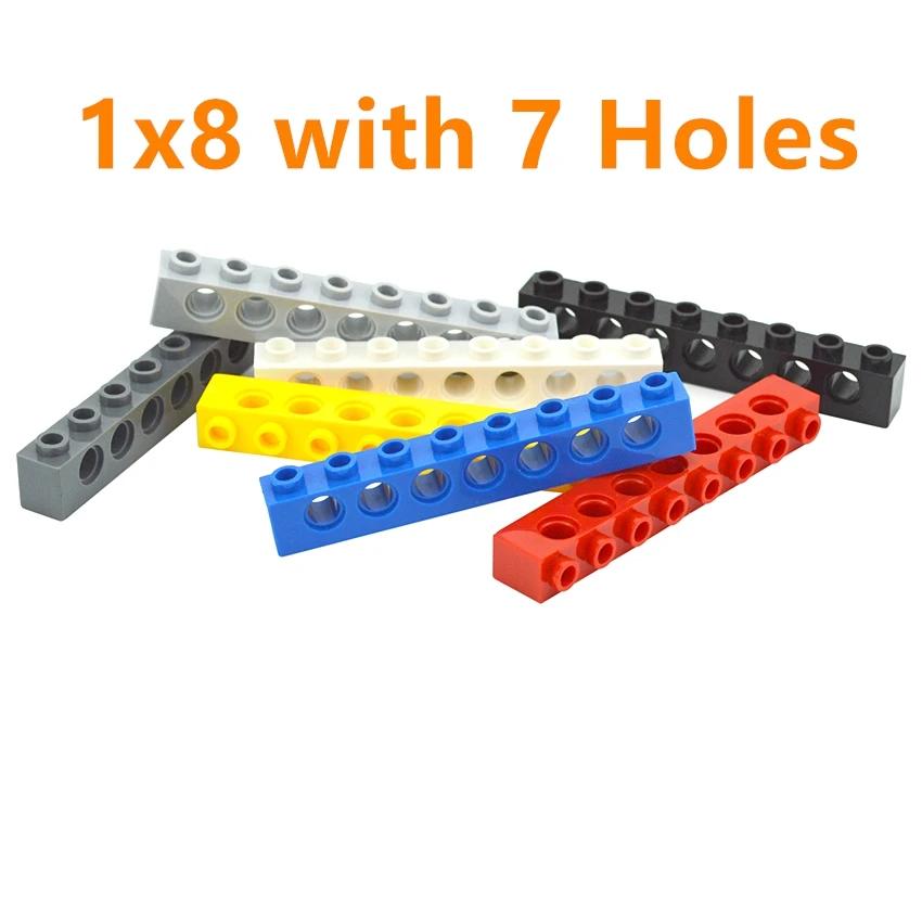 Building Blocks 1x8 with 7 holes Perforated Bricks Assembles Particles Long Beam 3702 Technical MOC Parts 10PCS Toys for Kids