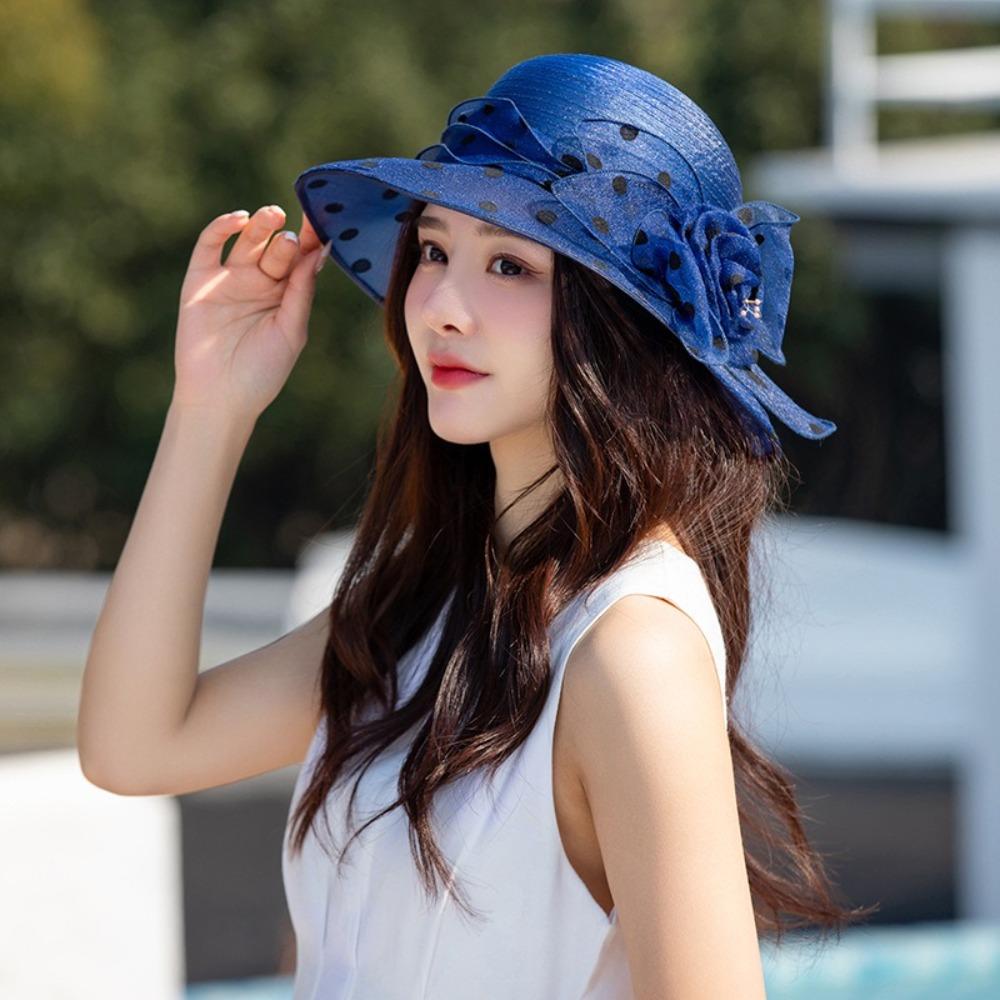 Summer Polka Dot Sun Hat Solid Color Sun Protection Basin Hat Organza Breathable Bowler Hat