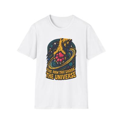 Unisex Softstyle T-Shirt Mens Womens Tees Top Cosmic Cat Paw Black Hole Space Galaxy Cartoon Graphic