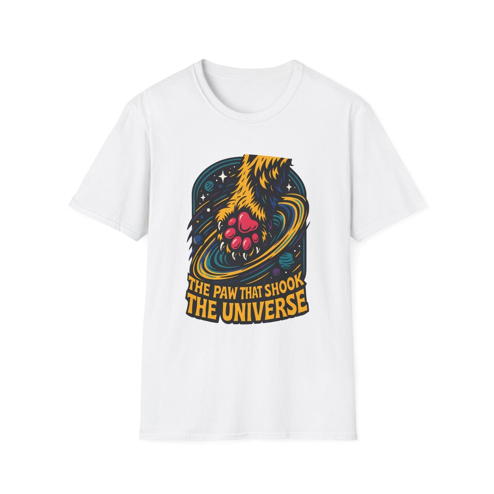 Unisex Softstyle T-Shirt Mens Womens Tees Top Cosmic Cat Paw Black Hole Space Galaxy Cartoon Graphic M