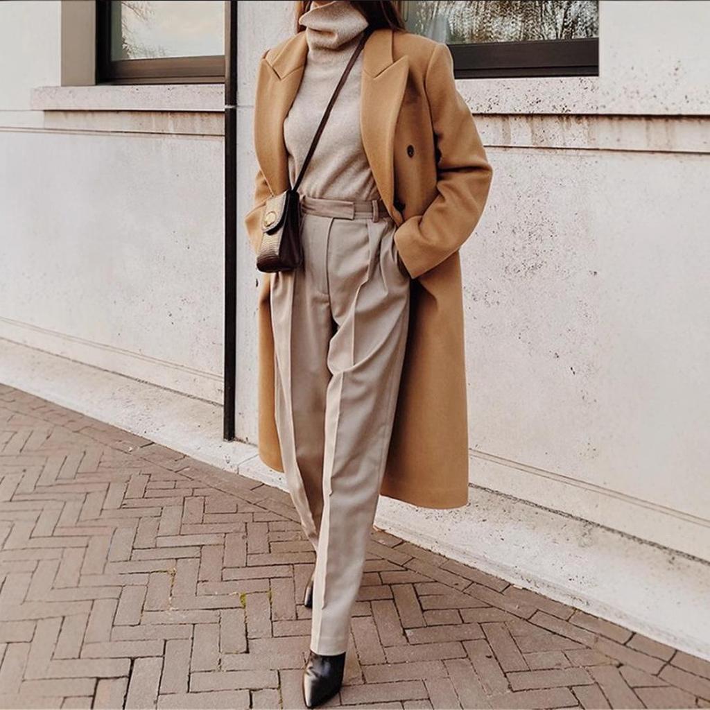 2026 Autumn/Winter Women's Double-Breasted Slim Fit Long Sleeve Turn-Down Collar Jacket