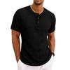 Men Retro Casual Ribbed Henley Short Sleeve Sports T Shirt
