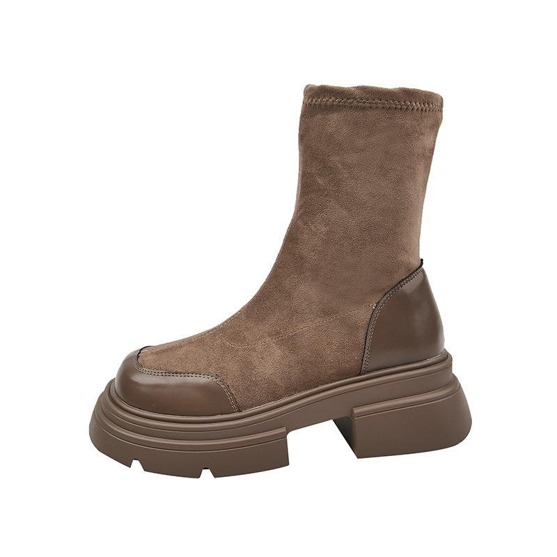Platform Short Boots Women's Shoes New Early Autumn Elastic Thin Boots Retro Martin Boots Chelsea Boots