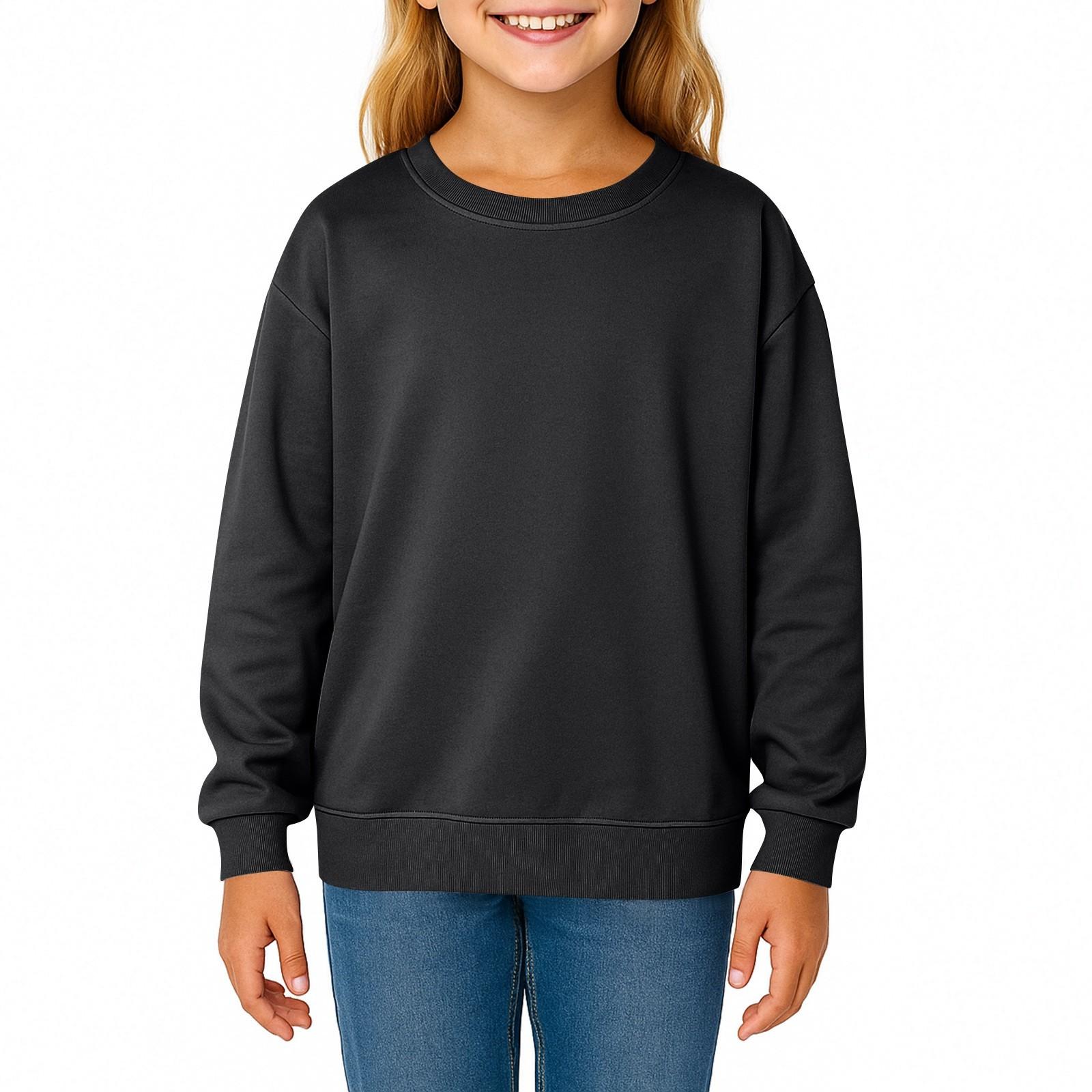 

Детская мода Однотонный пуловер с длинным рукавом и круглым вырезом с карманами Повседневный взрослый свитшот Топ 150 чёрный