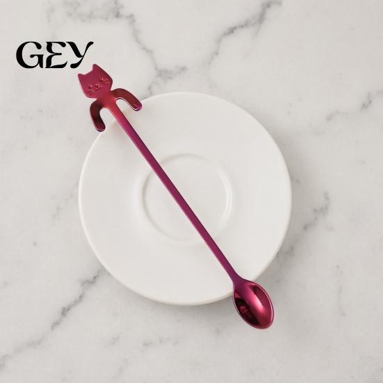Dessert Stirring Spoon 304 Stainless Steel Coffee Spoon, Hanging Cat for Mugs Tall Cups, Long Eco-friendly Drink Stirrer Handle Tea Ideal Desserts