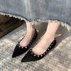 Fashion pointed rivet single shoes women's spring and autumn new French temperament shallow suede high heels inner heightening