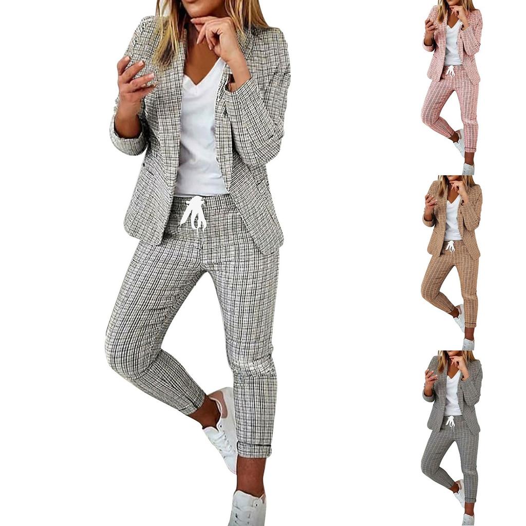 Women Two  Pieces Elegant Slim Fit Jacket Formal  Work Pant Lapel Coat Set
