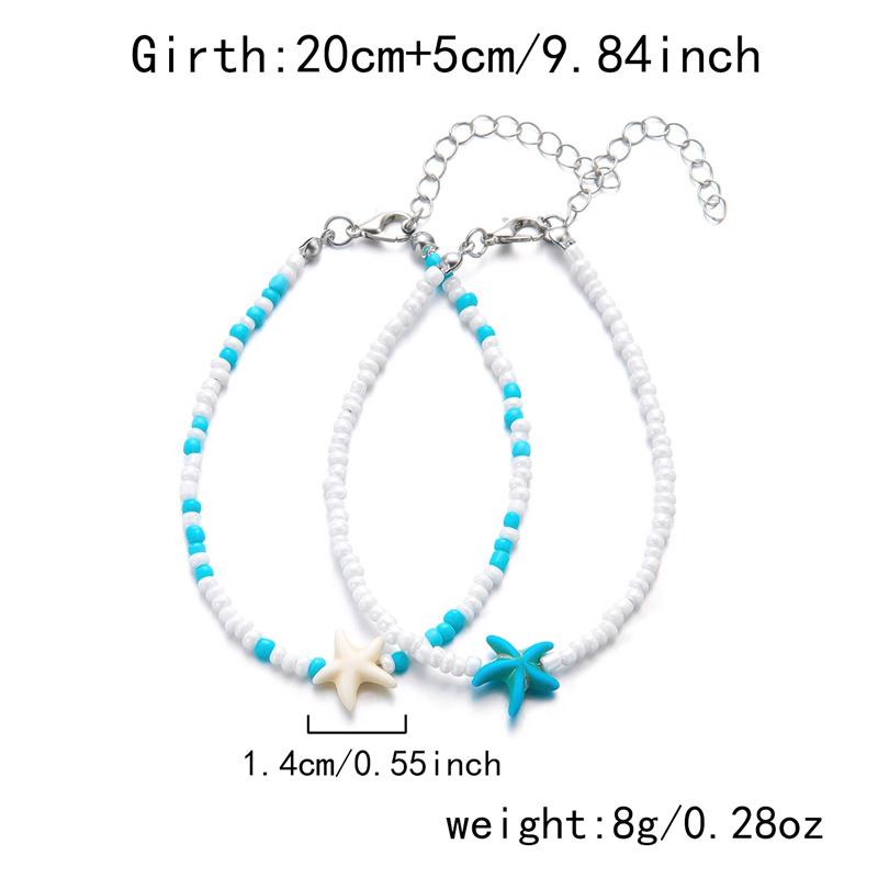 Cute Blue Starfish Beaded Anklets Set for Girls Matching Handmade Elastic Foot Bracelets Summer Holiday Jewelry Best Friend Gift
