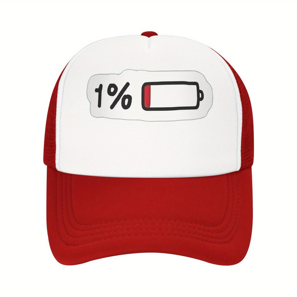 Low Battery 1 Percent Graphic Trucker Hat Breathable Mesh Adjustable Snapback Casual Cap