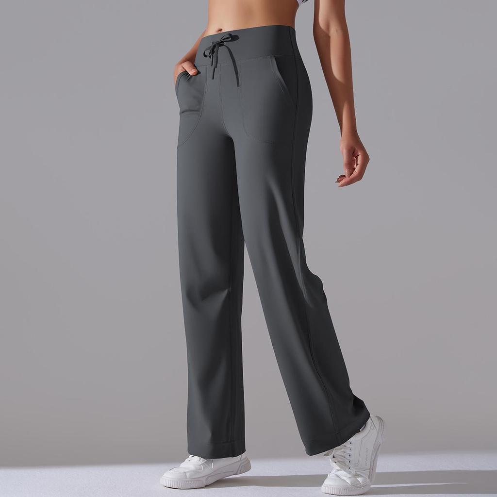 Brushed Breathable High-Waisted Wide-Leg Cropped Yoga Pants with Pockets