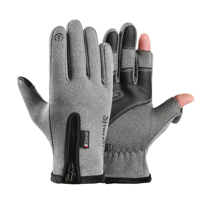 Outdoor Cycling Gloves for Men and Women In Autumn and Winter Sports Waterproof Zipper Windproof Plus Velvet Thickened Touch Screen Warm Gloves