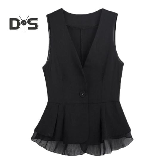 

Женский жилет, пальто с застежкой на одну пуговицу, без рукавов, плиссированное, с оборками, сетчатое, пэчворк, приталенное, пиджак, однотонный, повседневный, жилет XXXXL чёрный