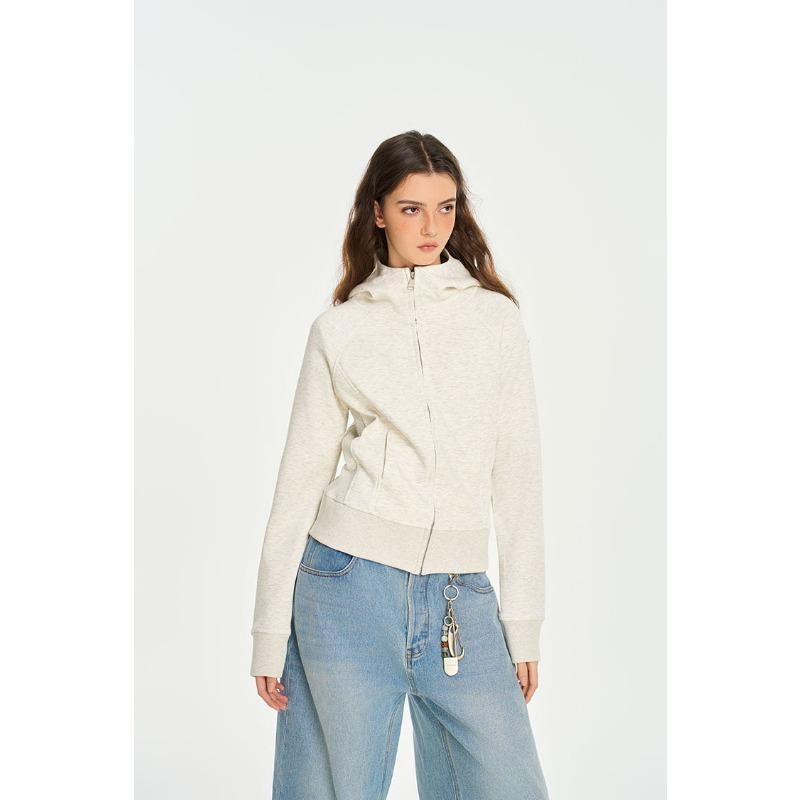 American Heavyweight Hooded Cardigan Sweatshirt Spring Autumn Women's Trendy Brand Solid Color Slim Short Coat