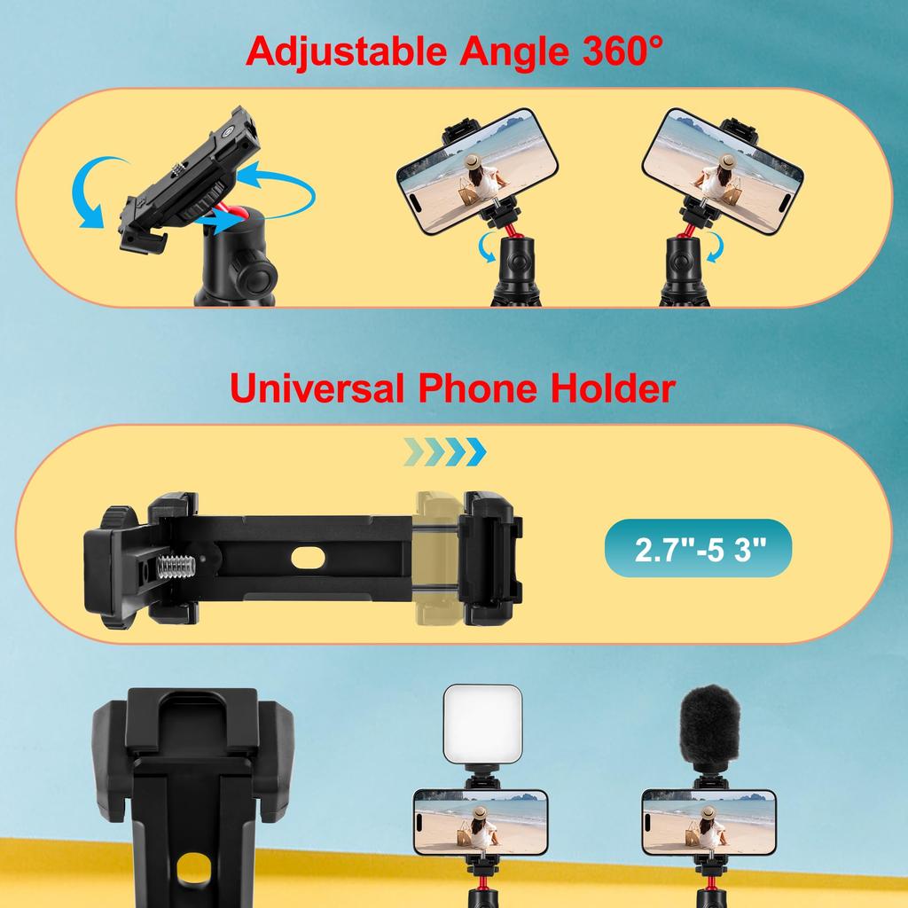 Zeadio Flexible Camera Tripod with Ball Head Cold Shoe Portable Selfie Stick Handle Grip for Vlogging and Travel with Sports Cameras and 360° & Mount,