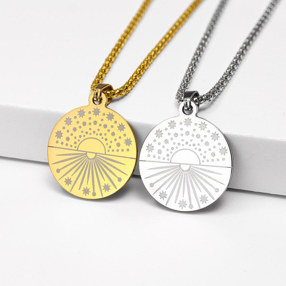 Sun On the Sea Pendant Necklace for Women Simple Round Row Pendant Necklace
