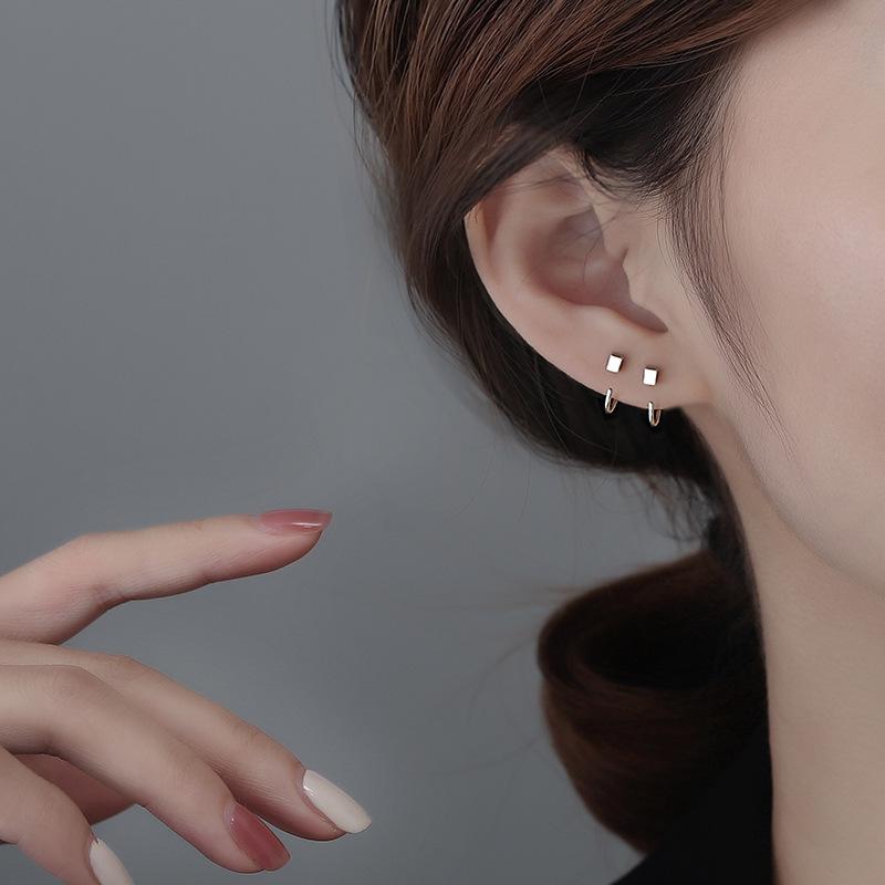 Vintage Minimalist Square Stud Earrings for Teens Ear Piercing Earrings Women Men Pierced Unusual Party Earrings Jewelry