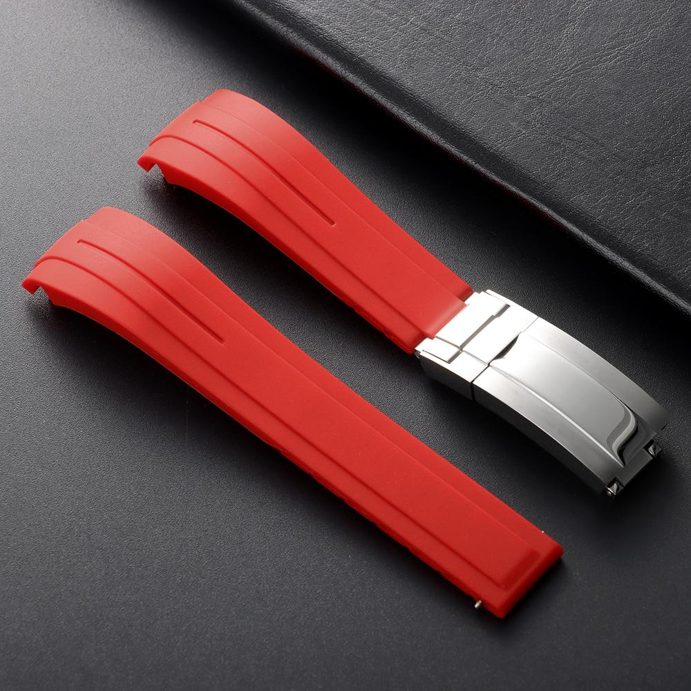 20 21 22mm Měkký silikonový řemínek Zakřivený gumový řemínek na hodinky pro Rolex Muži Ženy Sportovní náramek Skládací přezka Řemínek na zápěstí