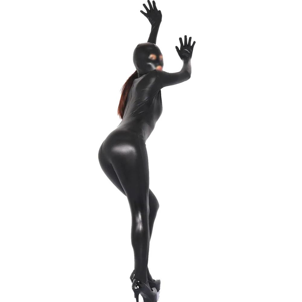 S-5XL Unisex Catsuit Cosplay Piele Sintetică PU Zentai Degete Bodystocking Fermoar Deschidere Între Picioare Bodysuit Colanți Leotard Conjoined