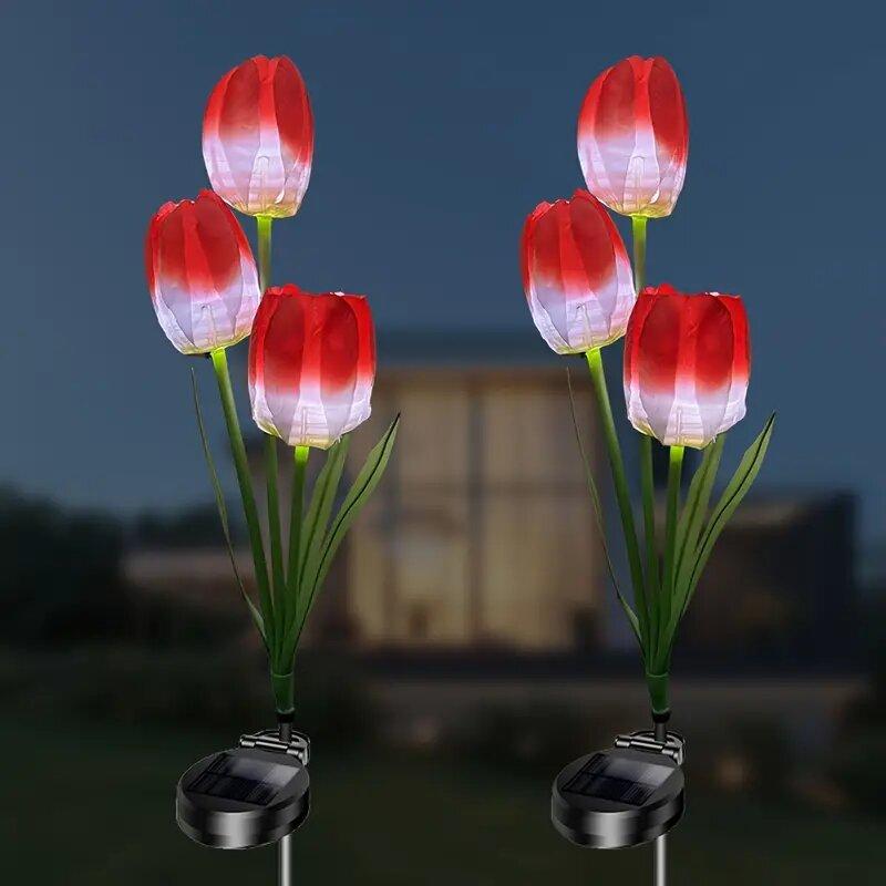 

Solar 3-Headed Tulip Garden Lights Outdoor Waterproof LED Lawn Lamp for Yard Pathway Landscape Decor Beautiful Home Lighting 1PC червоний