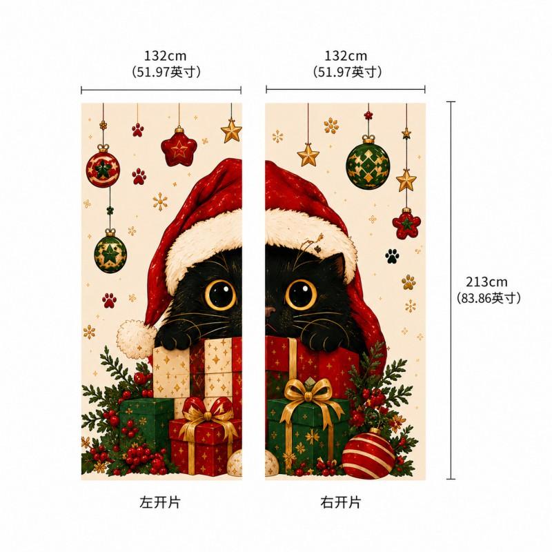 Digital Print Christmas Curtains With Cat Motif American Style Blackout Window Treatment Living Room Bedroom