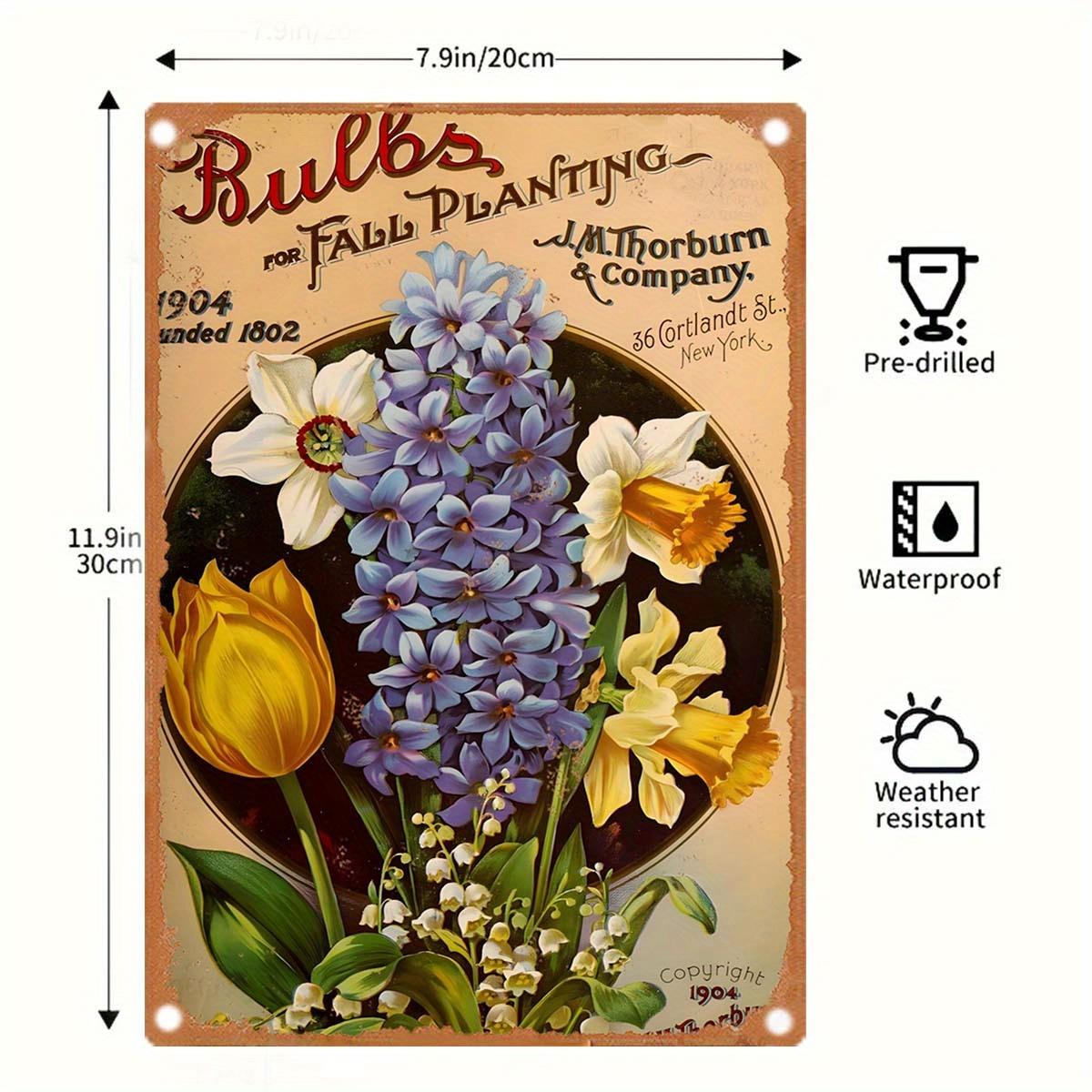 

Vintage Light Bulb Plant Metal Sign x Antique Floral Iron Wall Art with Tulips Lilies Garden Decor 20x30cm（7.8x11.8inch）
