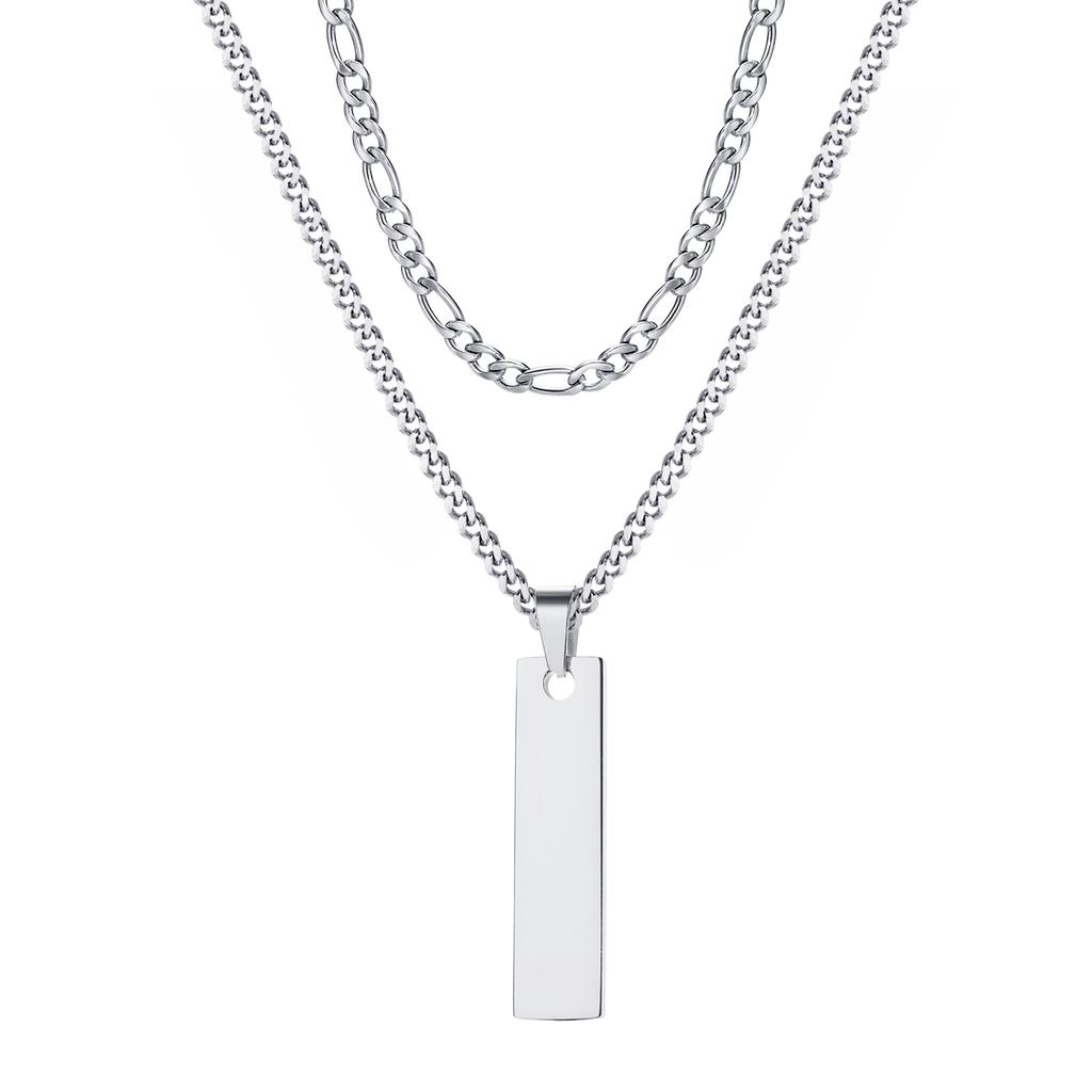 Vnox Gestapelde 2-delige Heren Kettingen, Geometrische Staaf Hanger met Doosketting Cubaanse Ketting Touwketting Kettingen, Klassieke Choker
