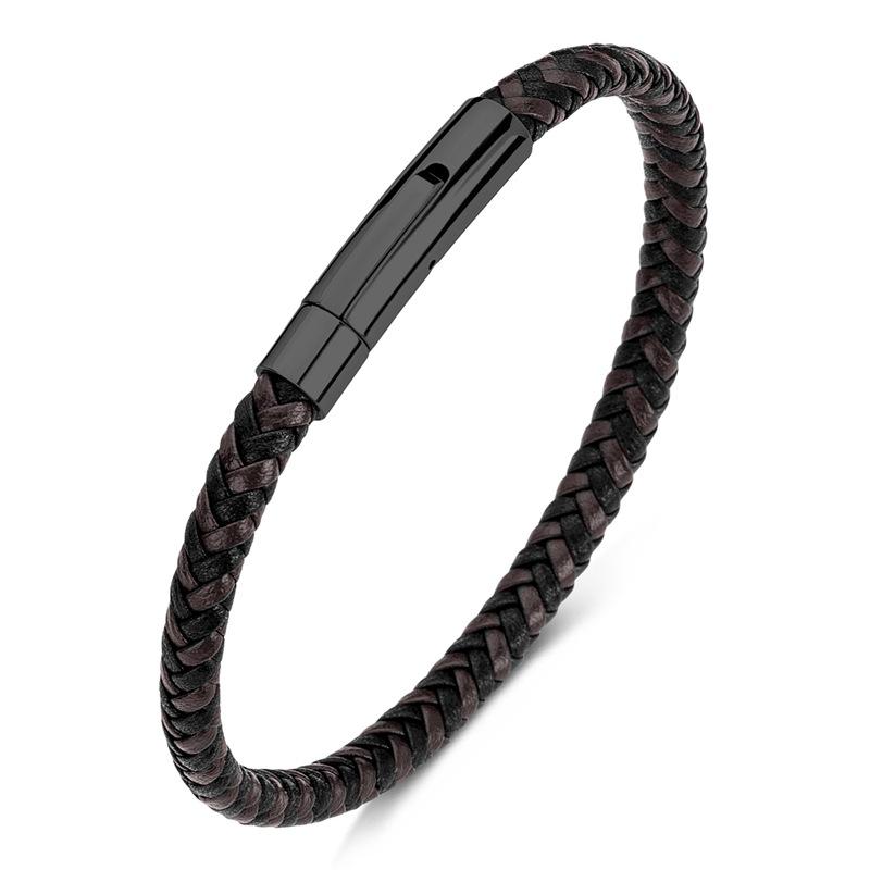 Pulsera Clásica de Acero Inoxidable para Hombre y Mujer Cuerda Trenzada de Cuero Rojo Vino Botón Negro de Alta Calidad Joyería Regalos