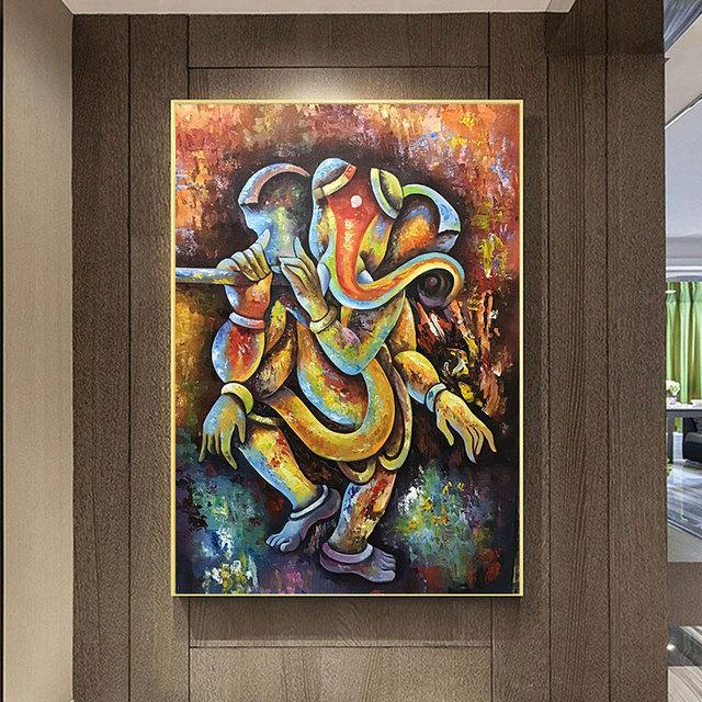 Abstract Elephant God Oil Painting Hindu Hindu Poster Living Room Decoration Wall