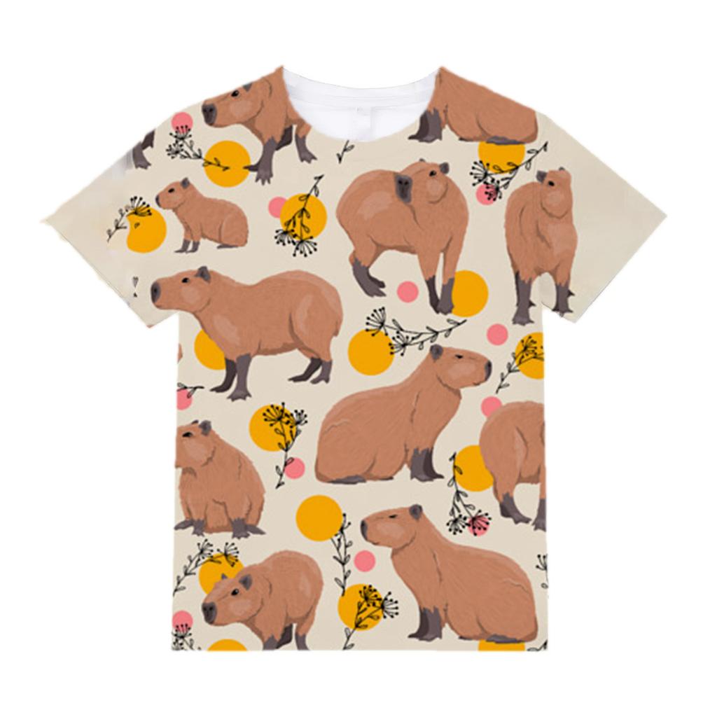Lustiges Tier Capybara Grafik 3D-gedruckte T-Shirts Sommer Casual Rundhals Kurzarm Kinder Jungen und Mädchen Kinder Unisex T-Shirts